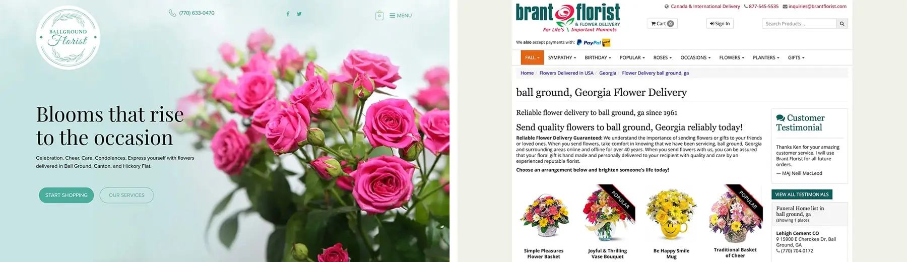 Website Package Comparison of Local Florists